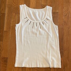 St. John's Bay White Tank Top Ribbed with Metal Embellishments Size Large